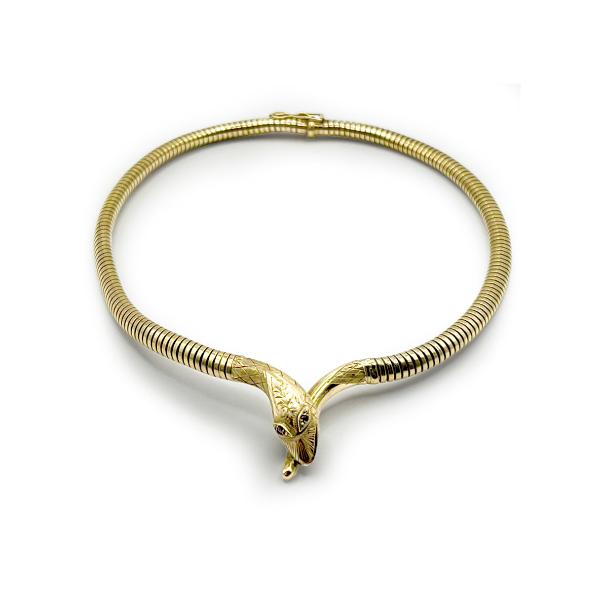 Vintage Ruby Snake Tubogas Necklace - 9ct Yellow Gold - 15" L