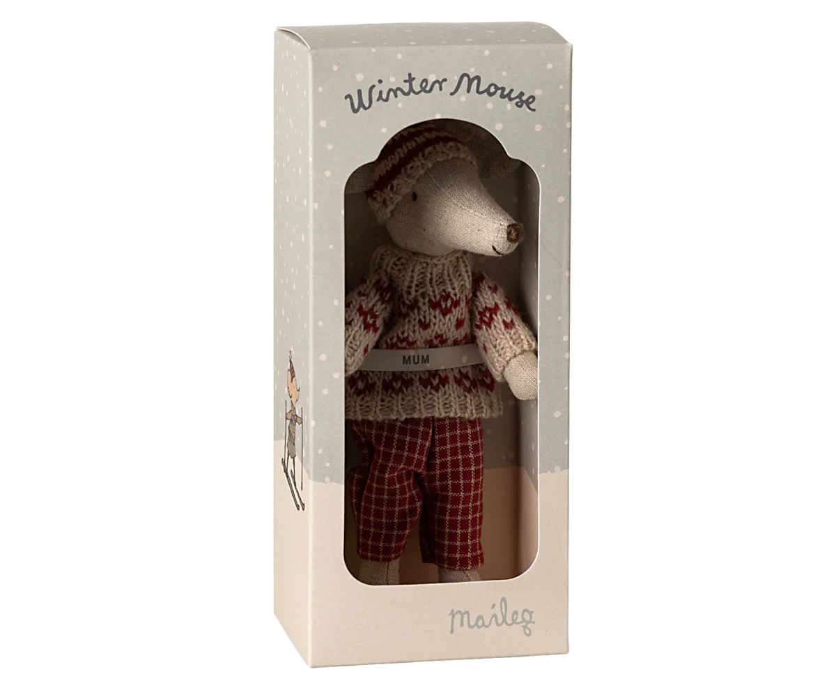 Winter Mum Mouse with Ski Set - Red