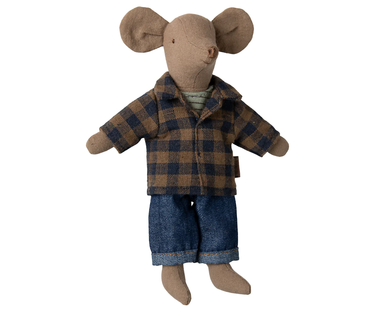 Brown Checked Shirt and Pants Outfit - Dad Mouse