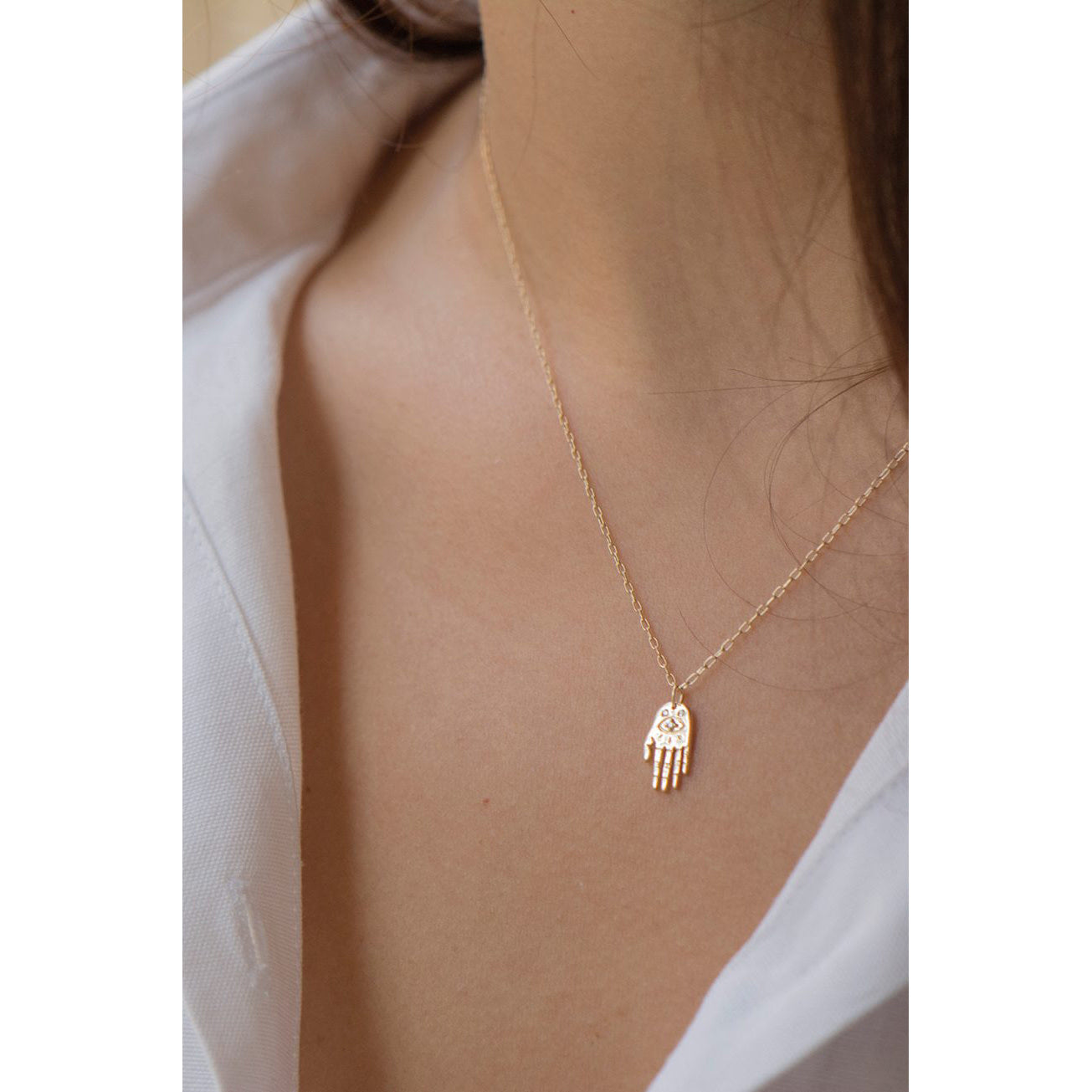 Mini Dharma's Protection Diamond Hand (Hamsa) Necklace