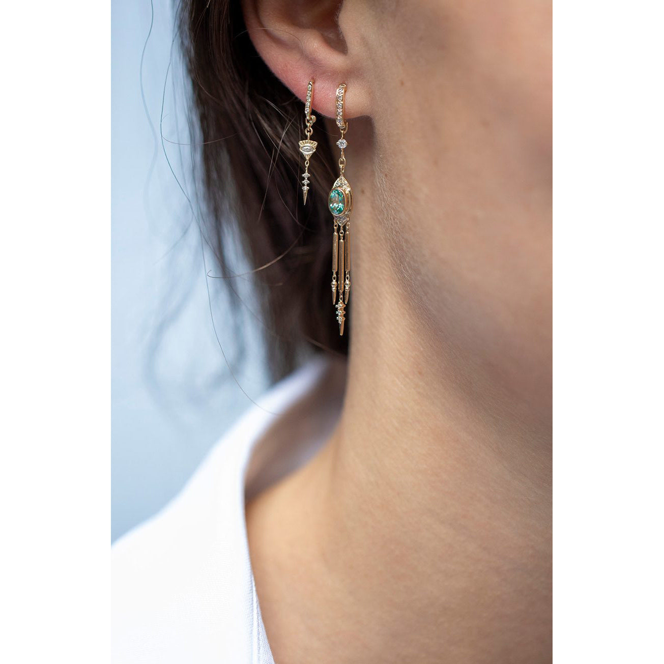 Totem Dangling Sapphire Eye Spike Earrings