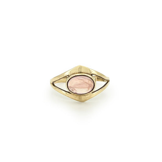 Vintage Rose Quartz Cabochon + 9ct Yellow Gold Ring - Sz. 4.75