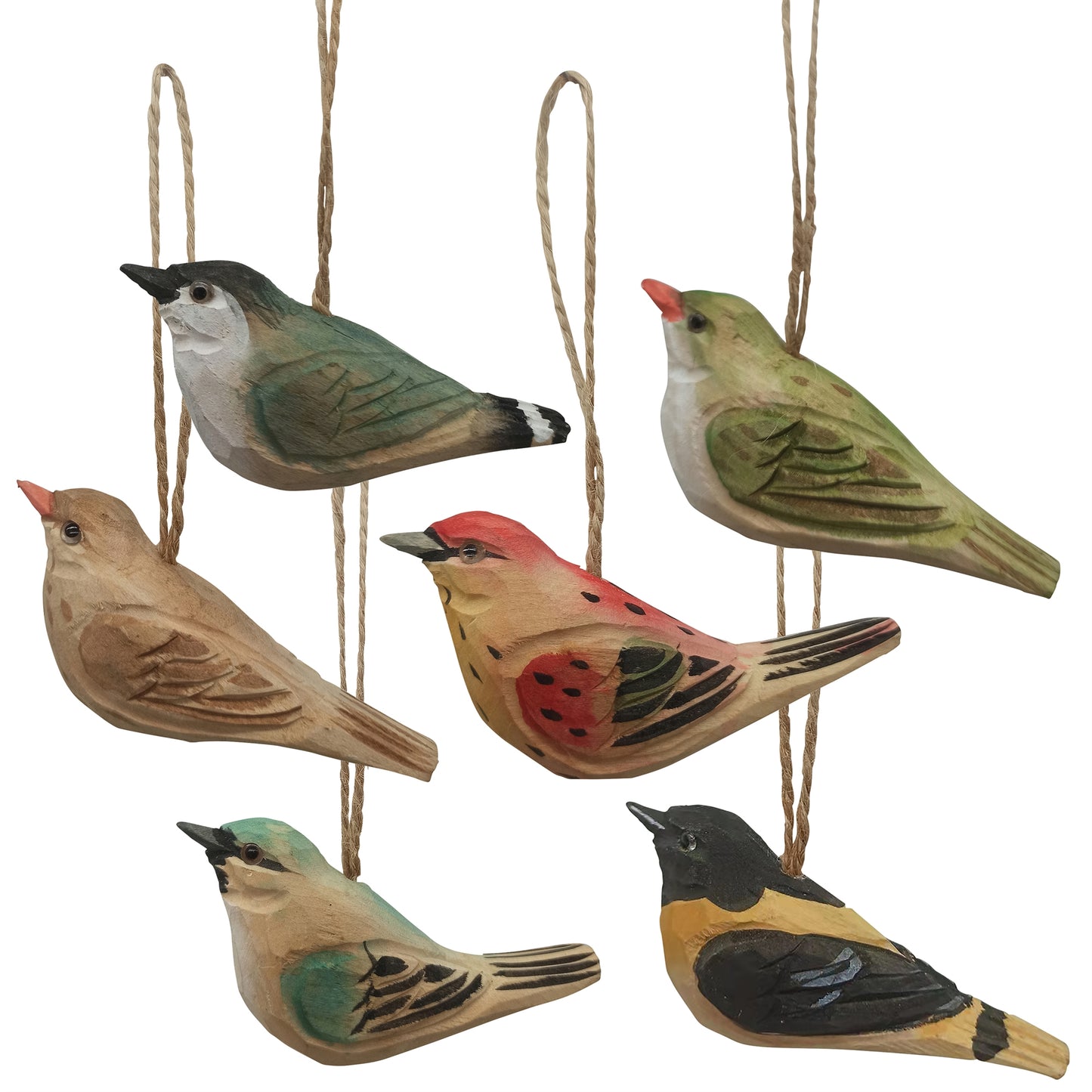 Carved Wood Bird Ornament - 6 Styles