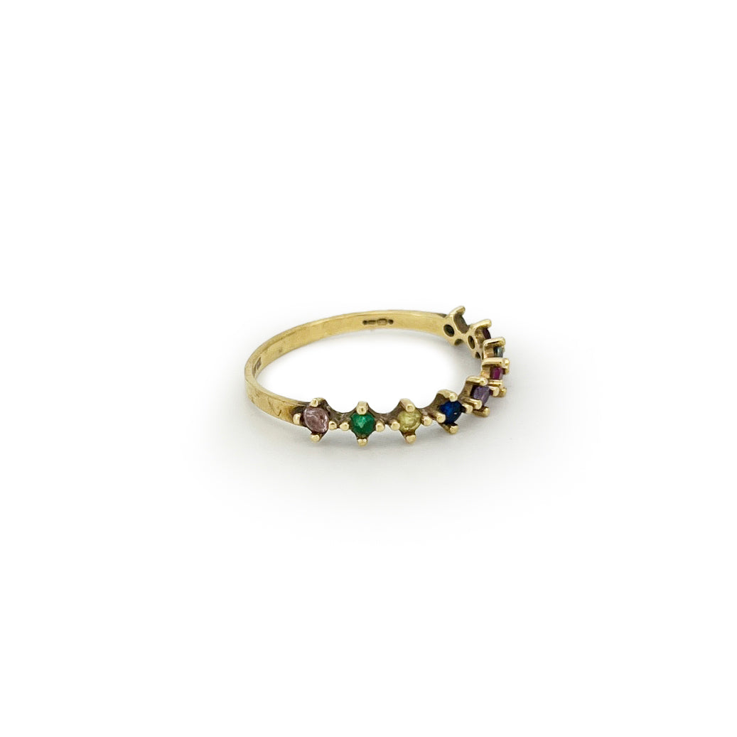 Vintage Rainbow Zirconia + 9ct Yellow Gold Ring - Sz. 8