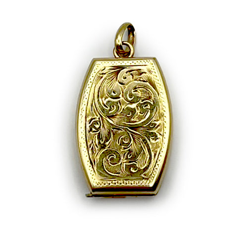 Vintage Engraved Rectangular Locket - 9ct Yellow Gold