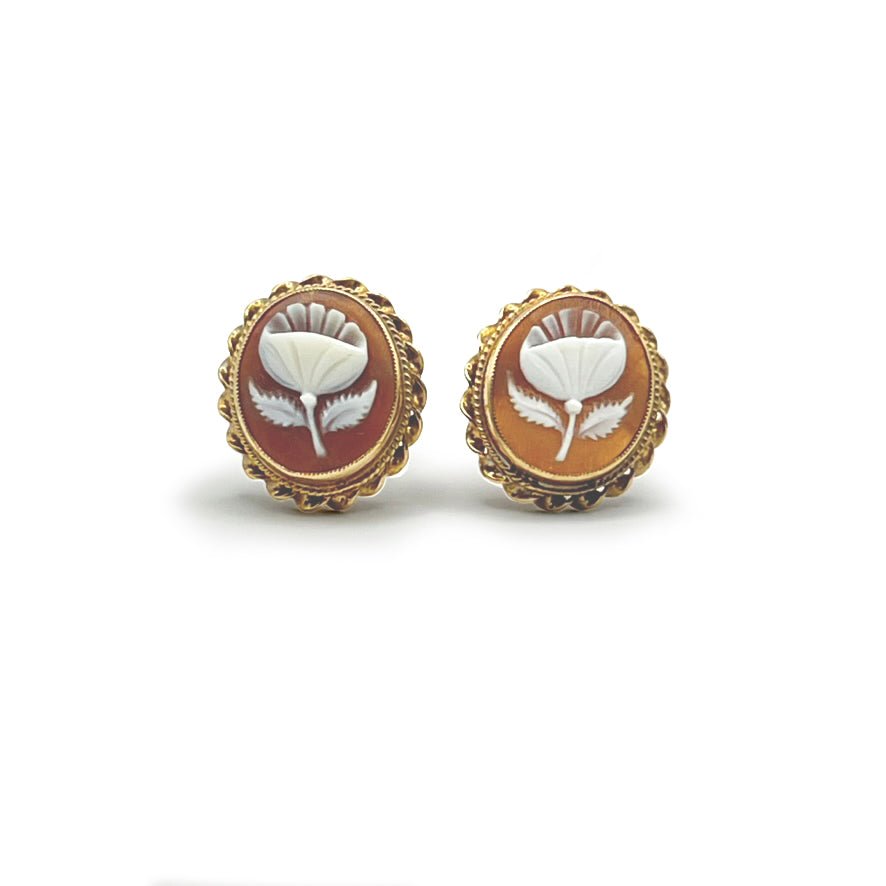Vintage Floral Cameo Earrings - 9ct Rose Gold