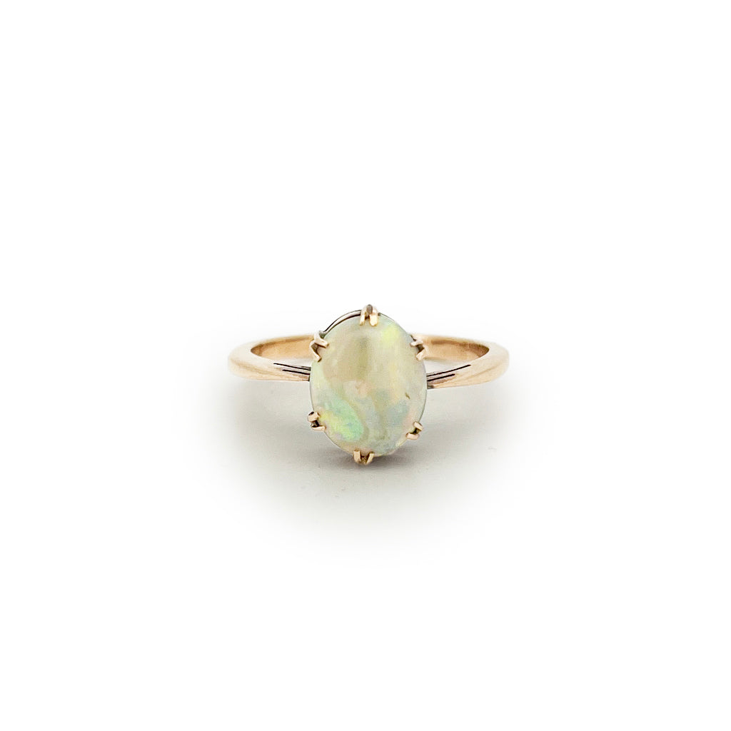 Vintage Opal Cabochon + 9ct Rose Gold Ring - Sz. 7