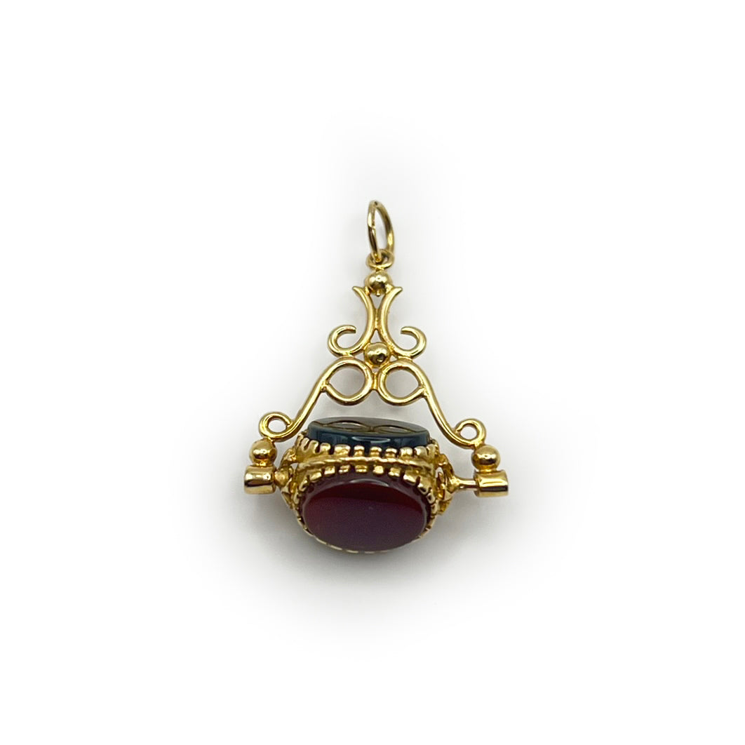 Antique Victorian Agate + 9ct Yellow Gold Spinner Fob Charm