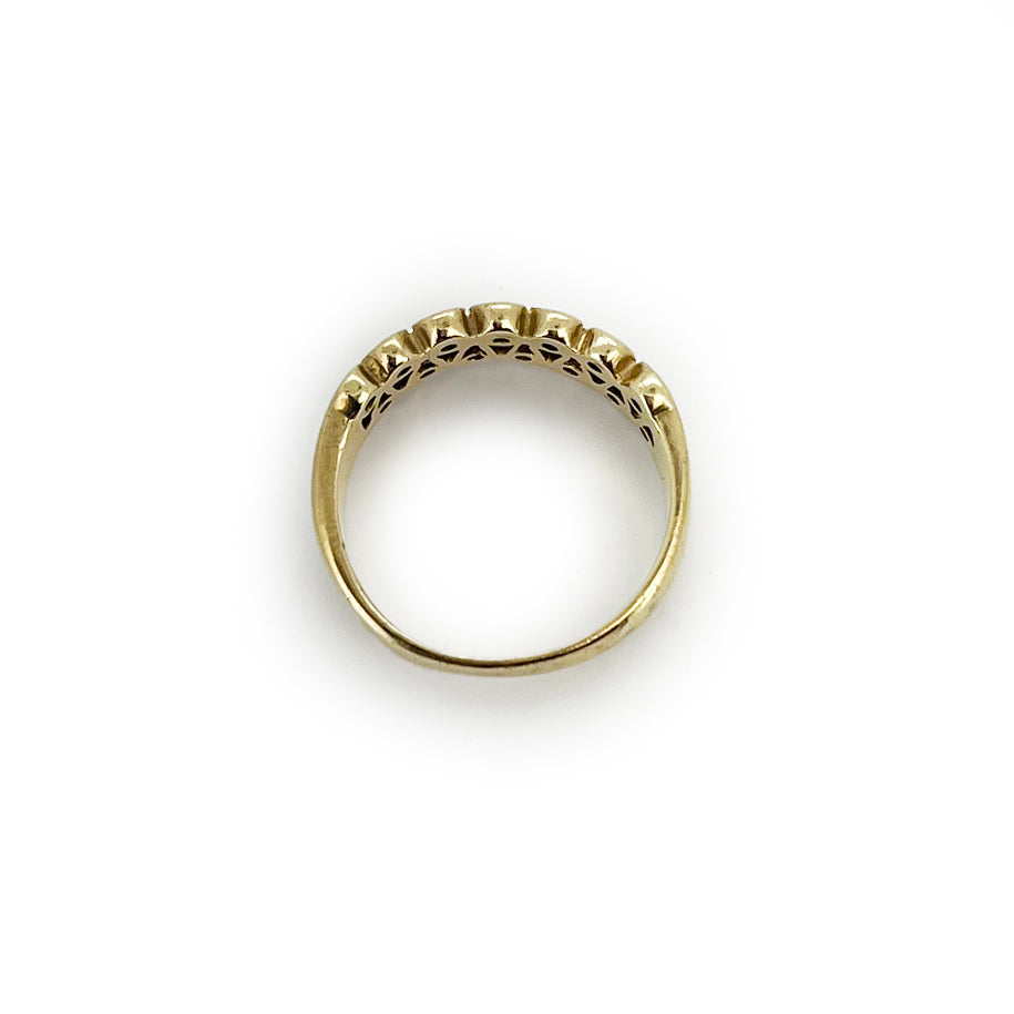 Vintage Diamond + Blue Sapphire + 9ct Yellow Gold Squiggle Ring - Sz. 6.25