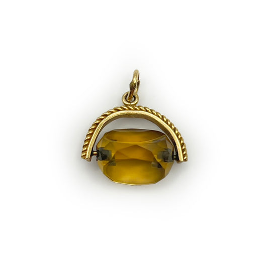 Vintage Smoky Topaz + 9ct Yellow Gold Fob Charm