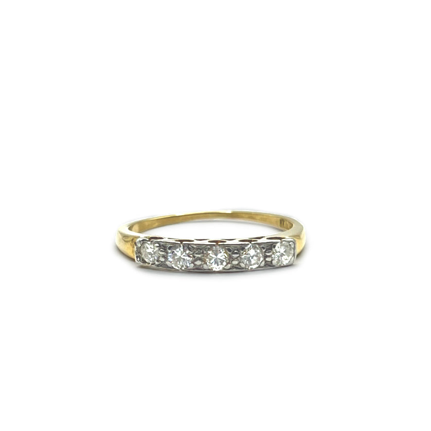 Antique 5 Diamond Ring - 18ct Yellow Gold + Platinum - Sz. 7.25