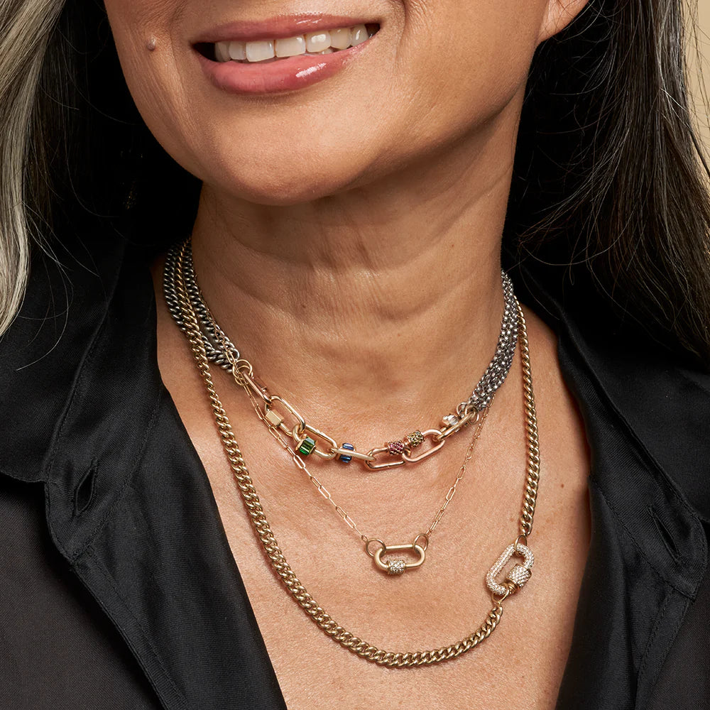 Sterling Silver Rolo Chain with Yellow Gold Loops - 32''