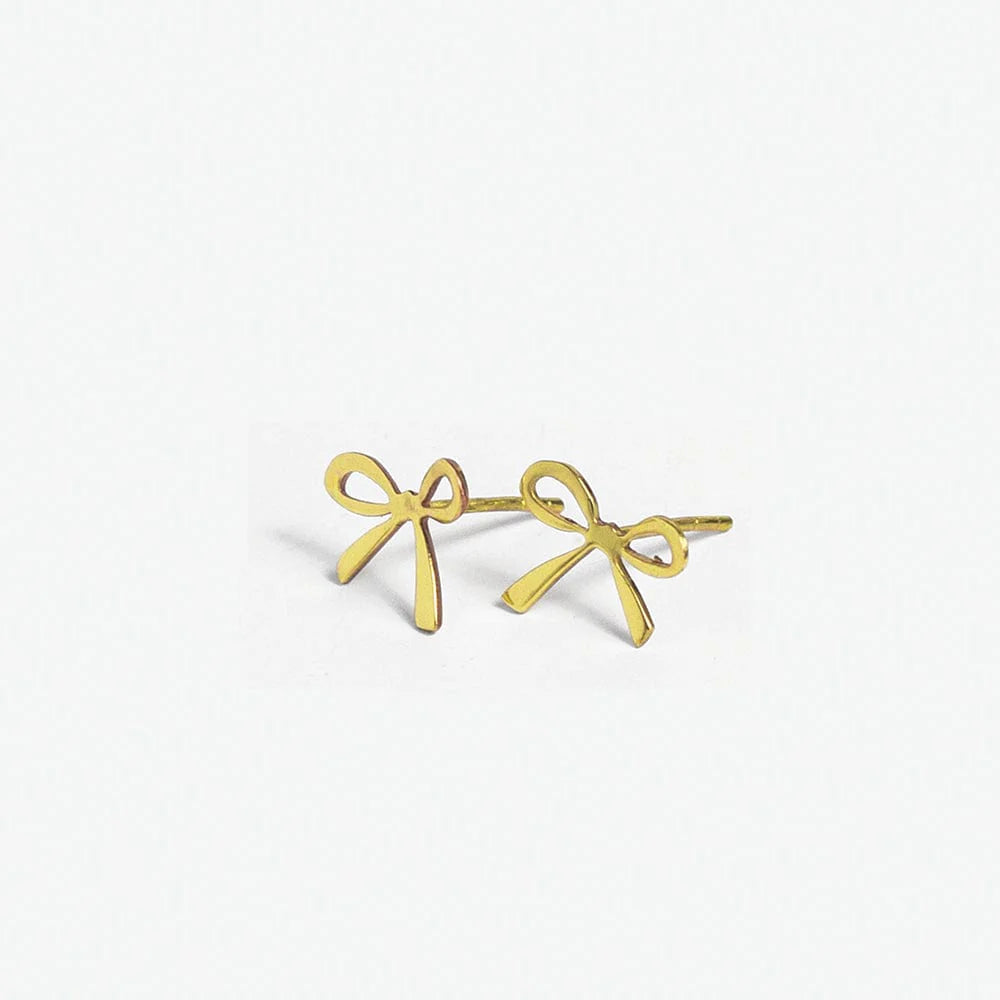 Alice Brass Bow Post Earrings - 18K Gold Plated