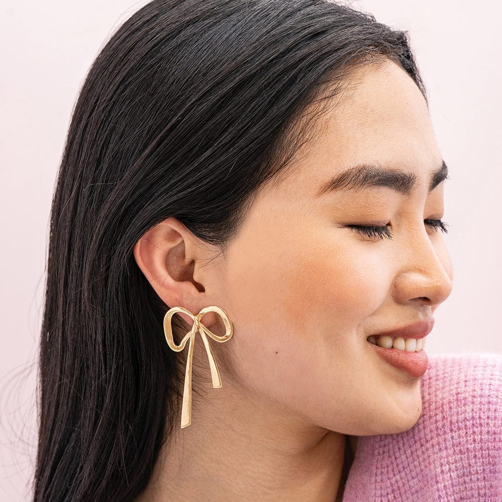 Katie Large Bow Post Earrings - Brass