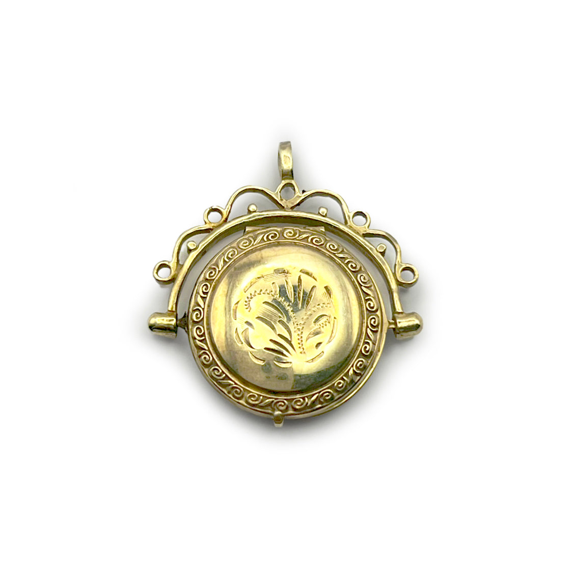Vintage Engraved Round Flipper Locket - 9ct Yellow Gold