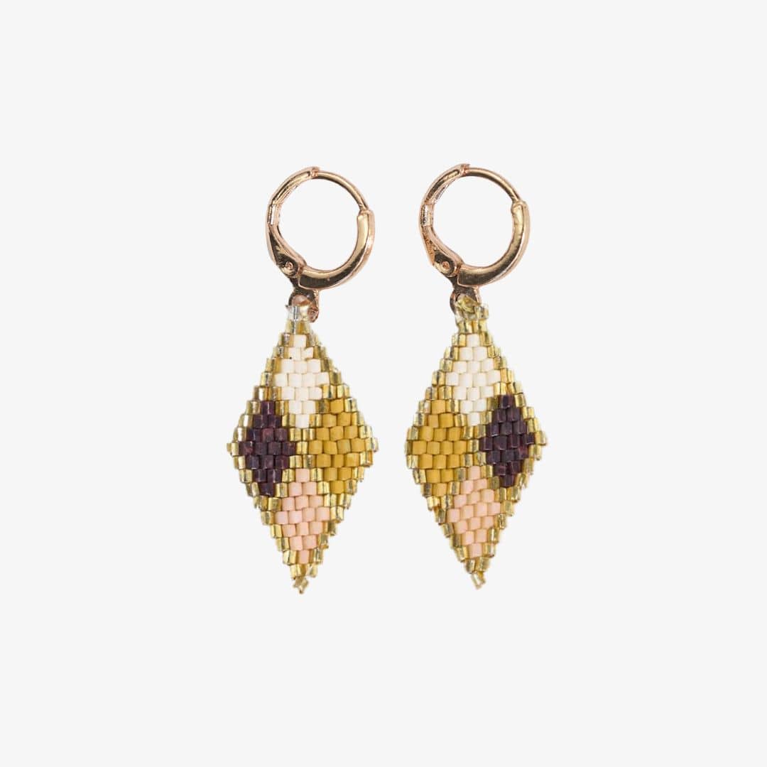 Carmen Mini Gold Hoop Diamond Pattern Beaded Drop Earrings - Jaipur