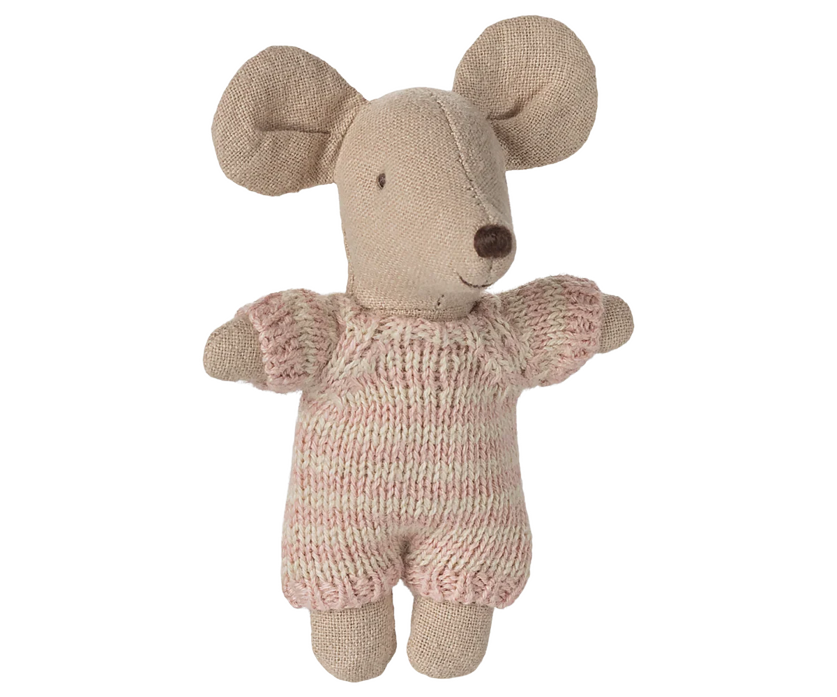 Pre-Order: Mid September - Baby Mouse in Carry Cot - Rose