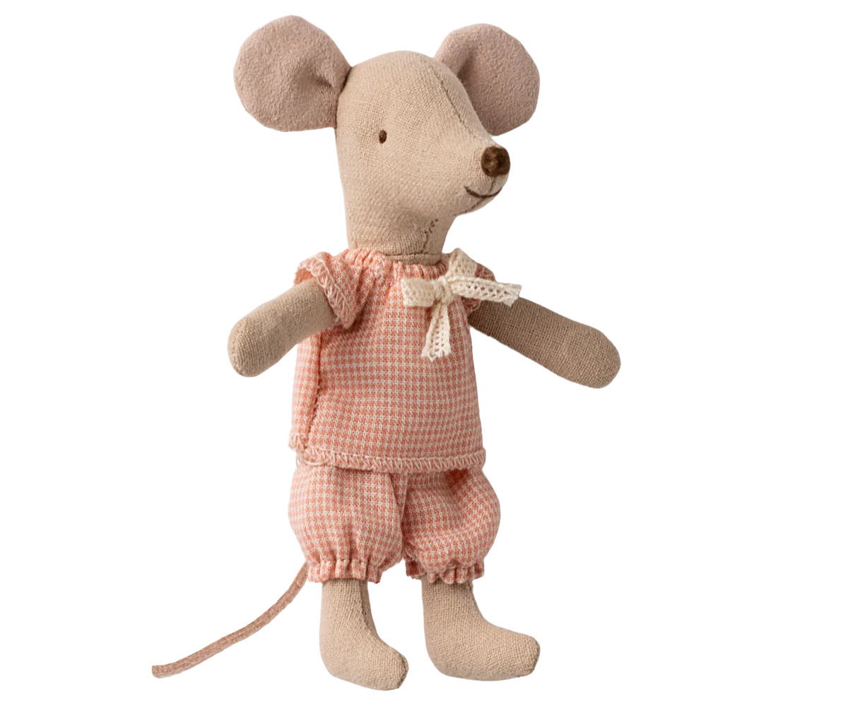 Pre-Order: Mid November - Little Sister Mouse in Matchbox - Pink Checkered