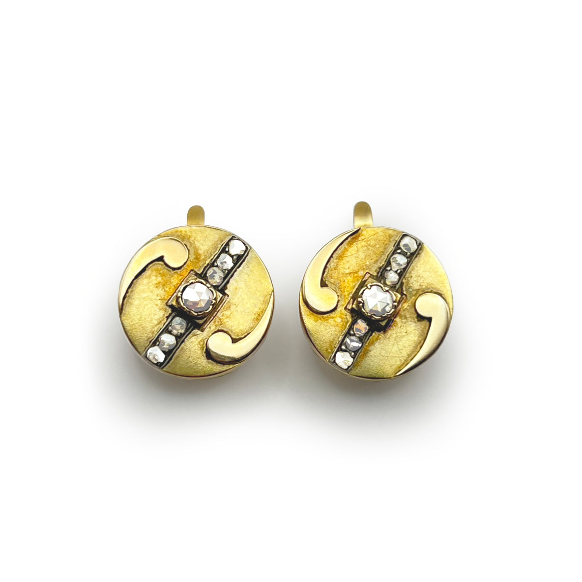 Antique Art Deco Diamond Earrings - 18ct Yellow Gold