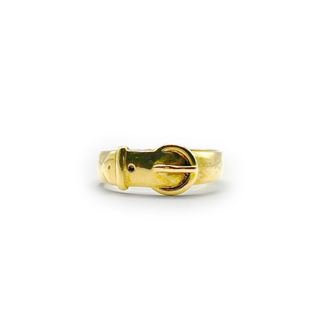 Vintage Medium Round Buckle Ring - 9ct Yellow Gold - Sz. 10.5