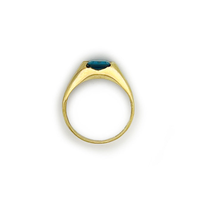 Vintage Blue Topaz + 9ct Yellow Gold Modern Ring - Sz. 9.5