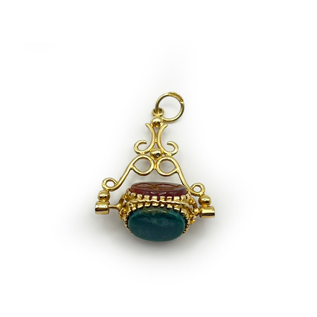 Antique Victorian Agate + 9ct Yellow Gold Spinner Fob Charm