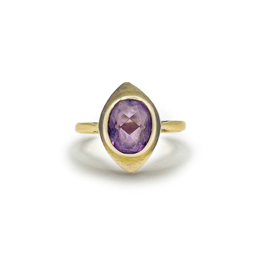 Vintage Amethyst Marquise Ring - 9ct Yellow Gold - Sz. 7.5
