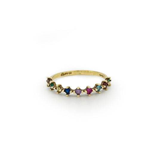 Vintage Rainbow Zirconia + 9ct Yellow Gold Ring - Sz. 8