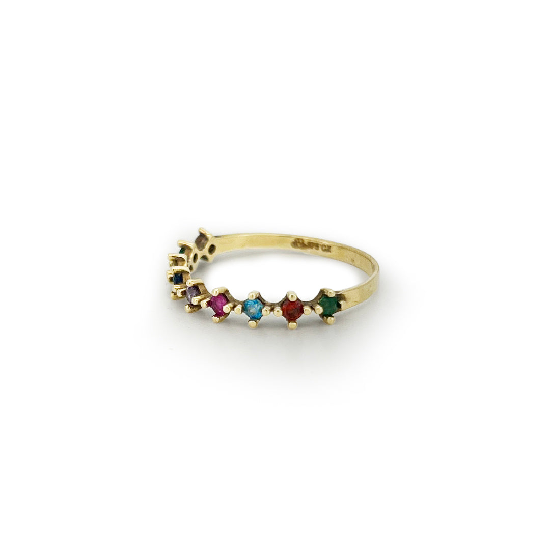Vintage Rainbow Zirconia + 9ct Yellow Gold Ring - Sz. 8