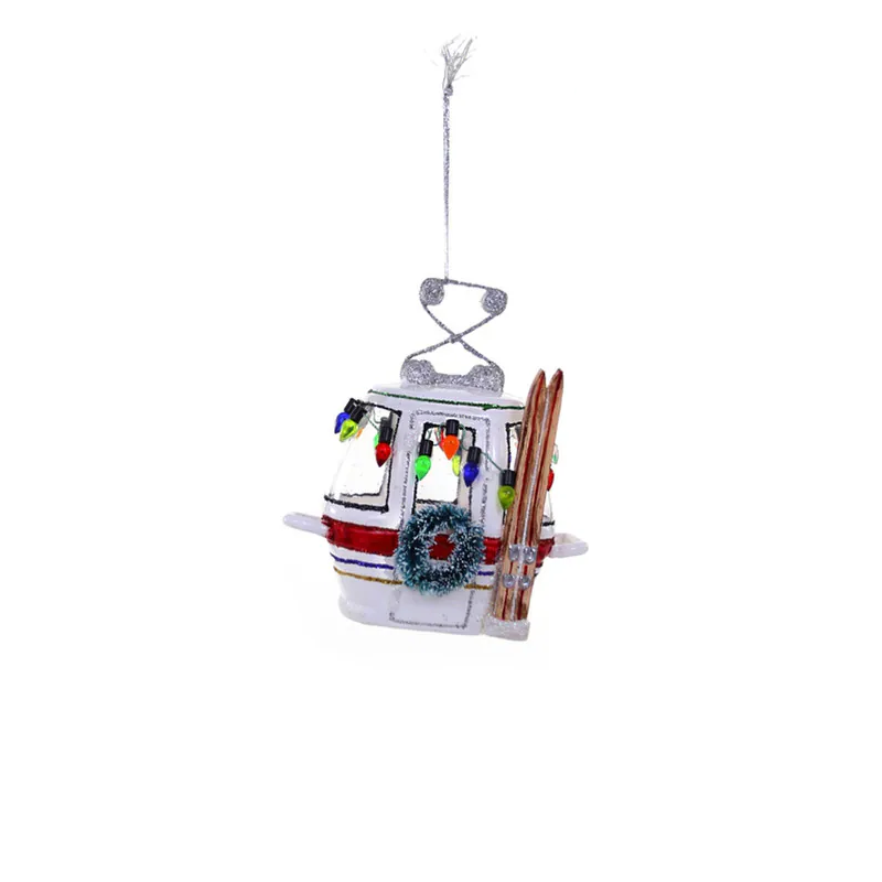 SKI SLOPE GONDOLA ORNAMENT - WHITE