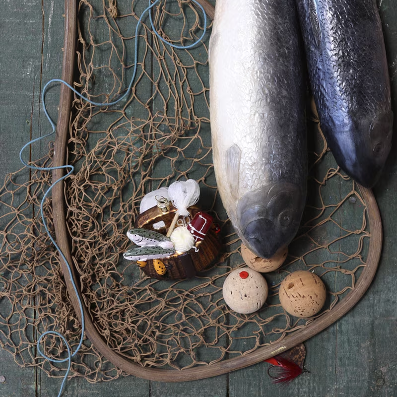 VINTAGE FISHING CREEL ORNAMENT