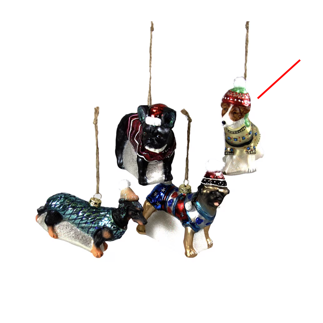 BUNDLED UP DOG ORNAMENTS - JACK RUSSELL