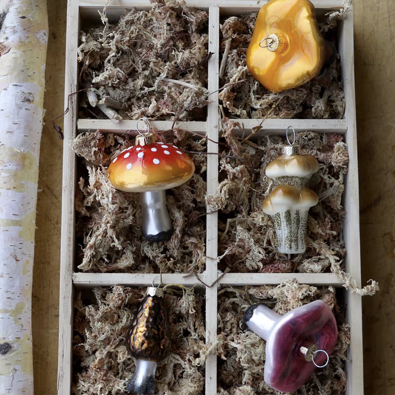 FORAGED MUSHROOM ORNAMENT - 6 ASST'D