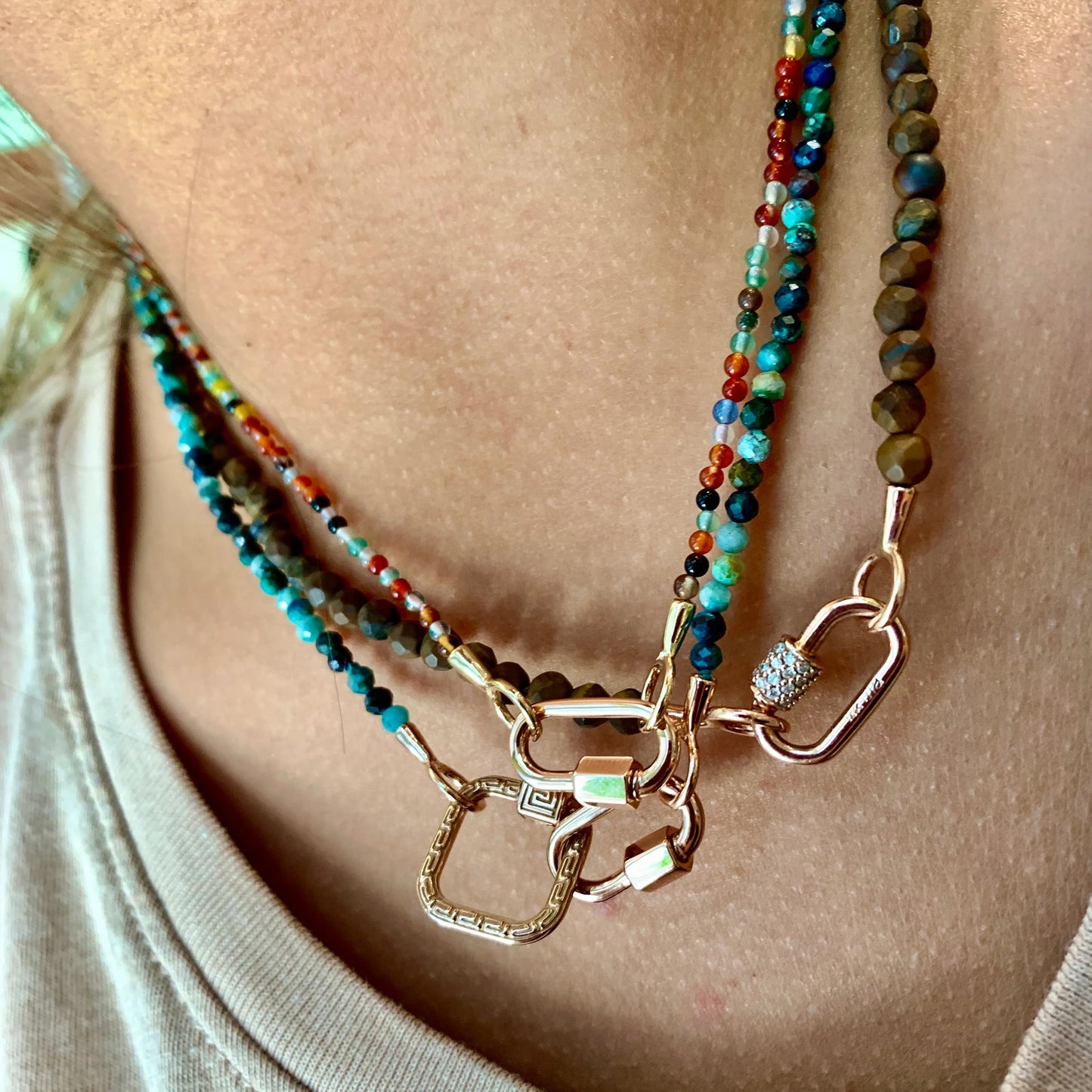 Black Spinel Itty Bitty Strand with Yellow Gold Loops - 16''