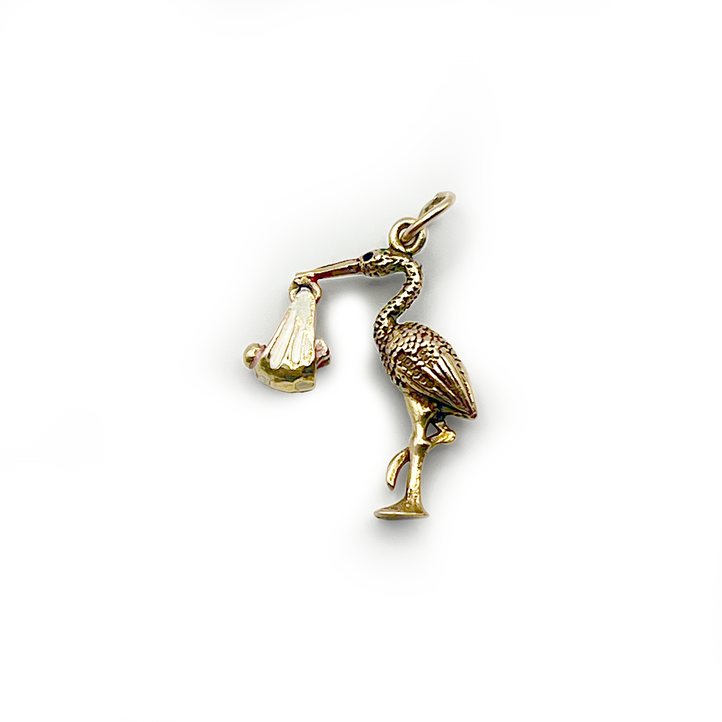 Vintage Articulating Stork Charm - 9ct Yellow Gold