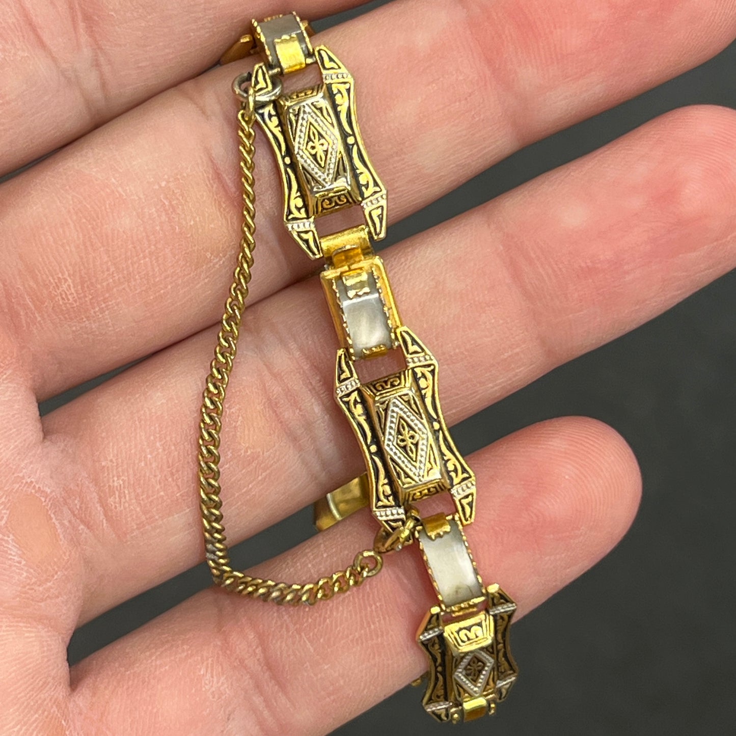 Vintage Damascene Link Bracelet - "