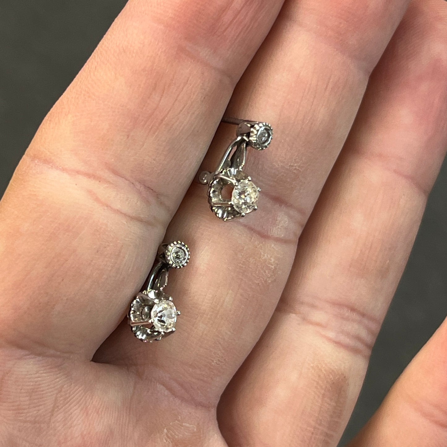 Vintage Diamond + 18k White Gold Dormeuse Dangle Earrings