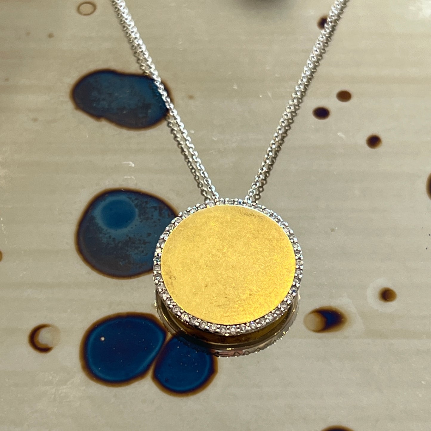 Estate 14k Gold + Diamond Two-Tone Disc Necklace - 16"L