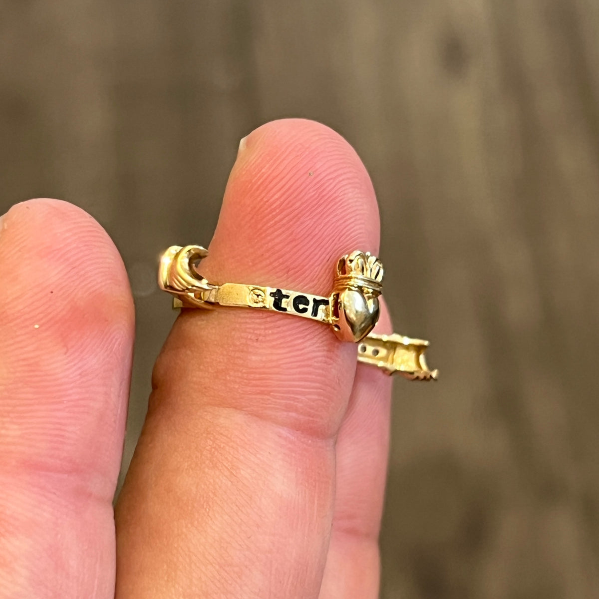 Vintage Hinged Enamel + 14k Yellow Gold Claddagh Ring - Sz. 6