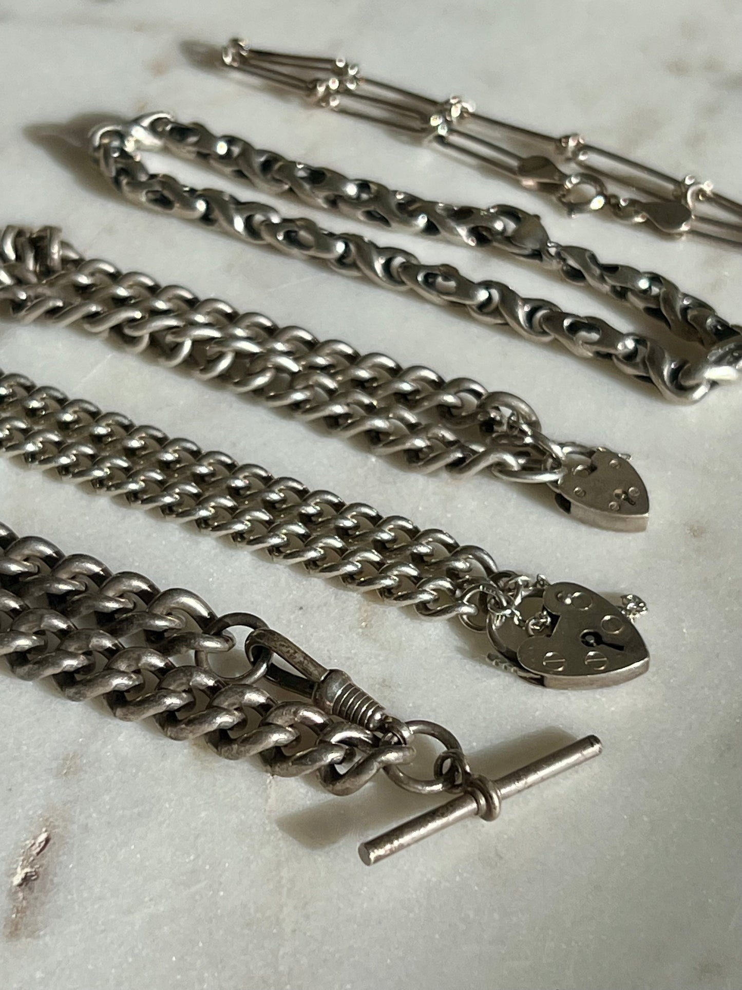 Antique Sterling Silver Albert Chain Bracelet - 7.5"L