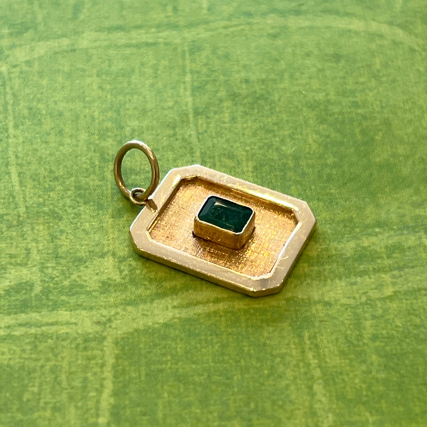 Estate Emerald + 14k Yellow Gold Plaque Pendant