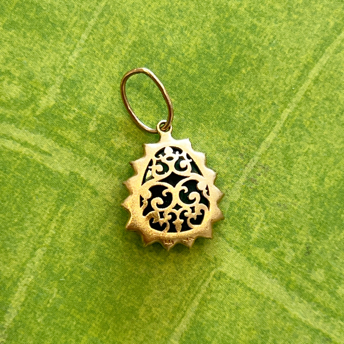 Vintage Pear Shaped Emerald + Diamond + 14k Yellow Gold Pendant