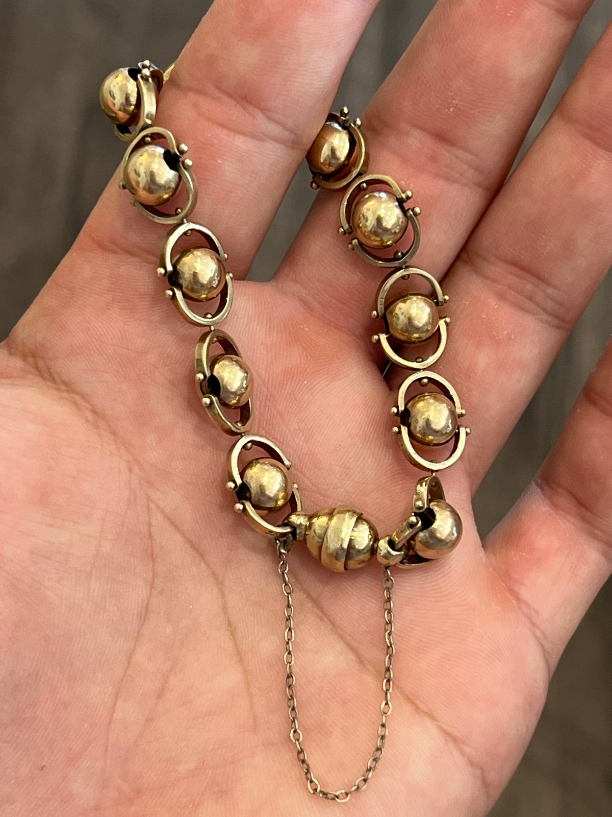 Antique 9ct Yellow Gold Swivel Ball Link Bracelet - 7.75" L