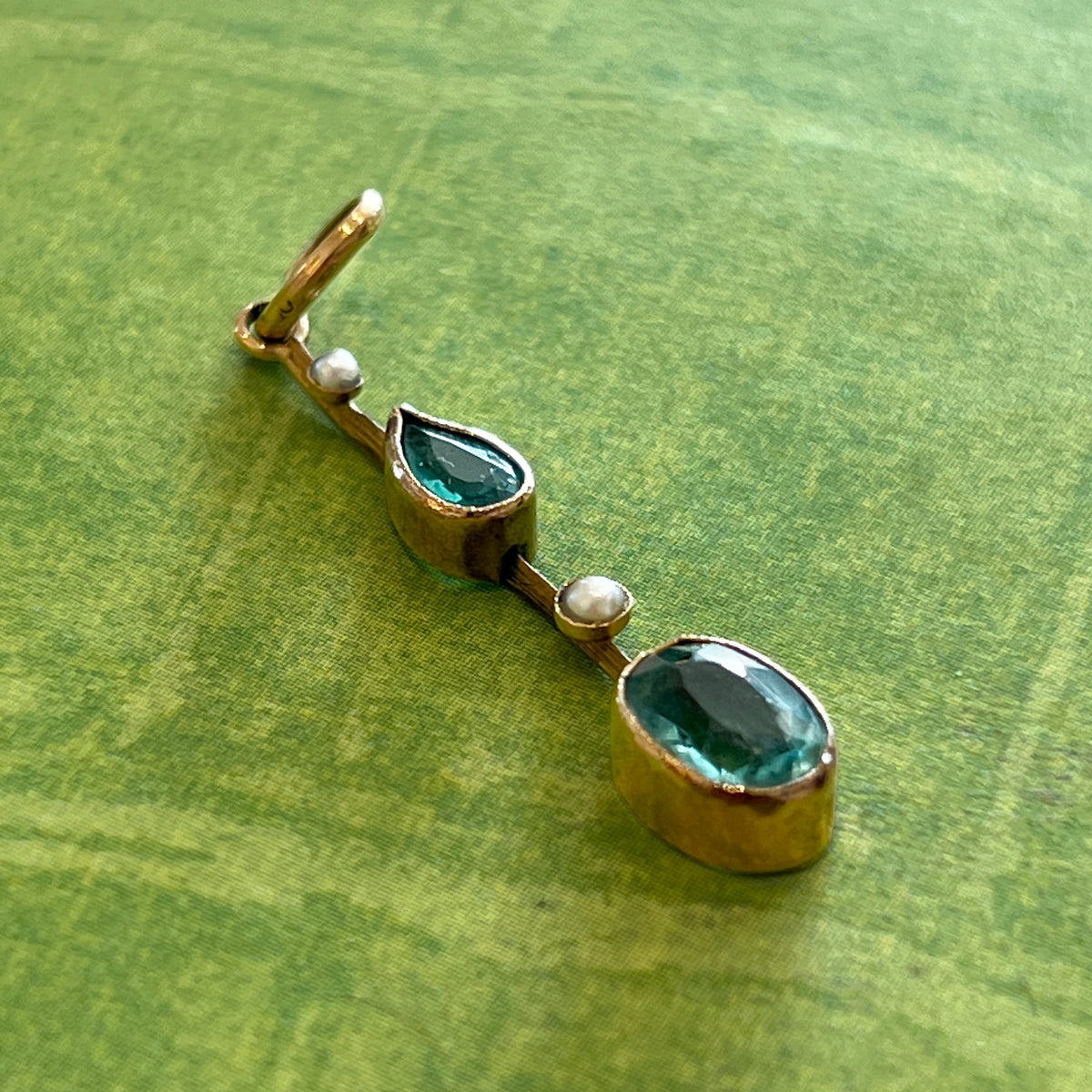Antique Edwardian Aquamarine + Pearl Pendant - 9ct Rose Gold