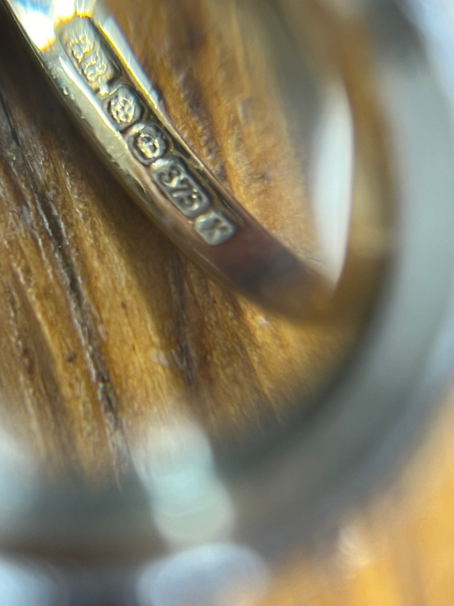 Vintage Blue Sapphire + Diamond + 9ct Yellow Gold Triple Ring - Sz. 4.75