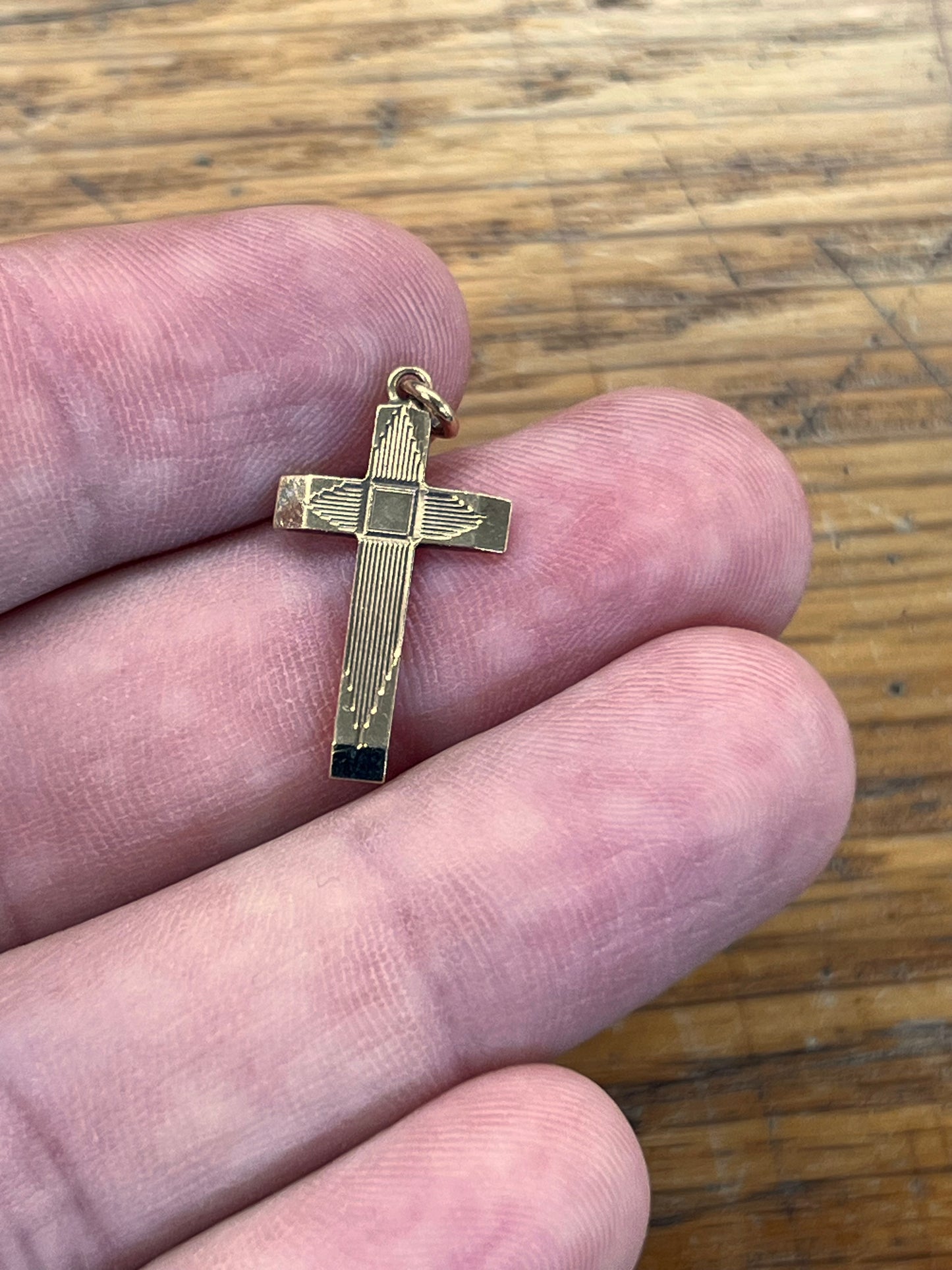 Vintage 9ct Yellow Gold Art Deco Cross Charm