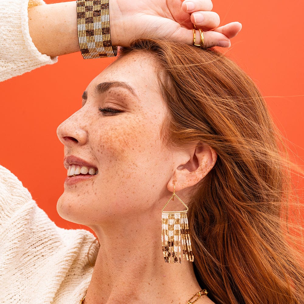 Paige Ombre Check Luxe Bead Fringe Earrings - Mixed Metalic