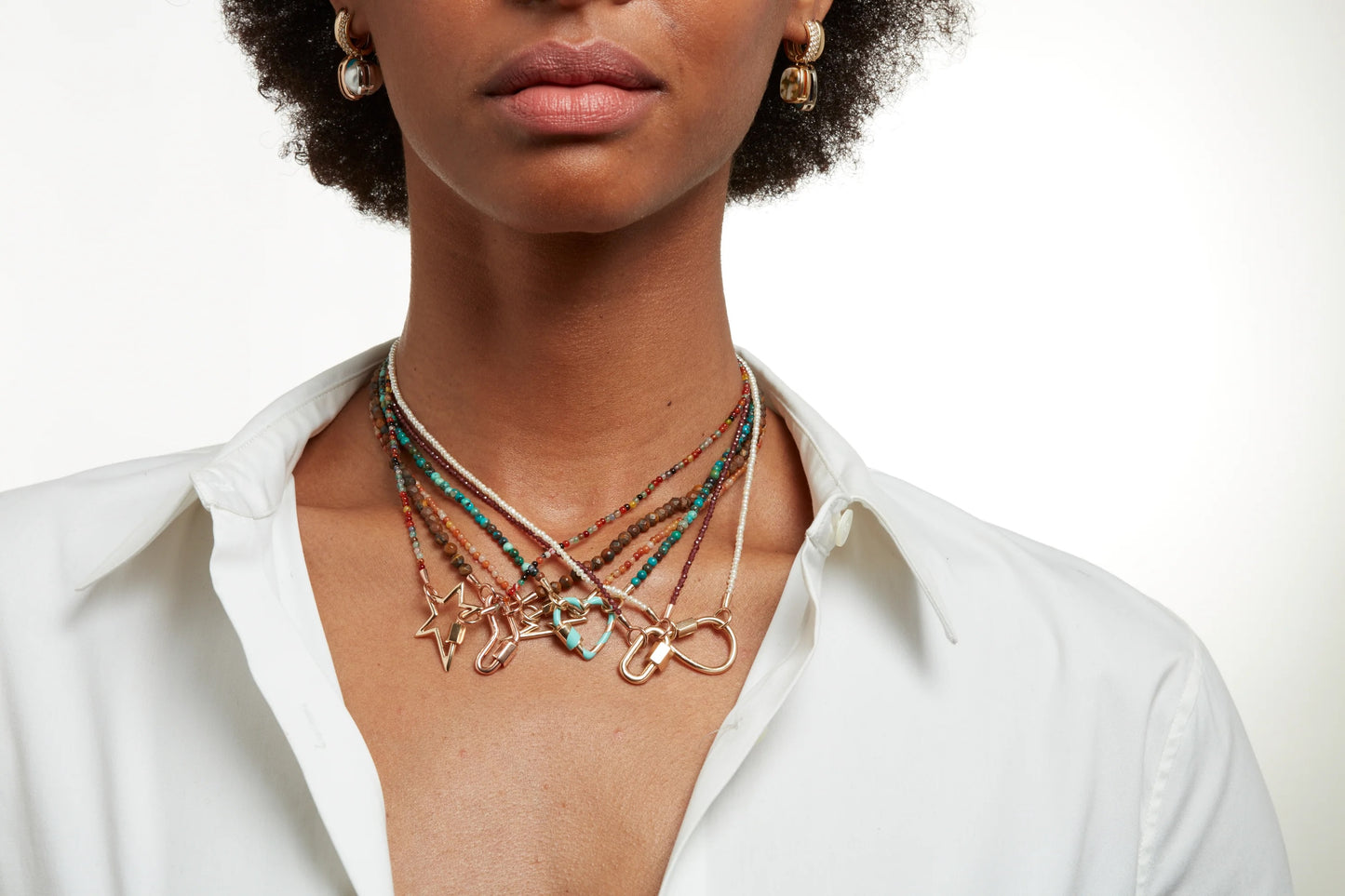 Malachite Itty Bitty Strand with Yellow Gold Loops - 16''