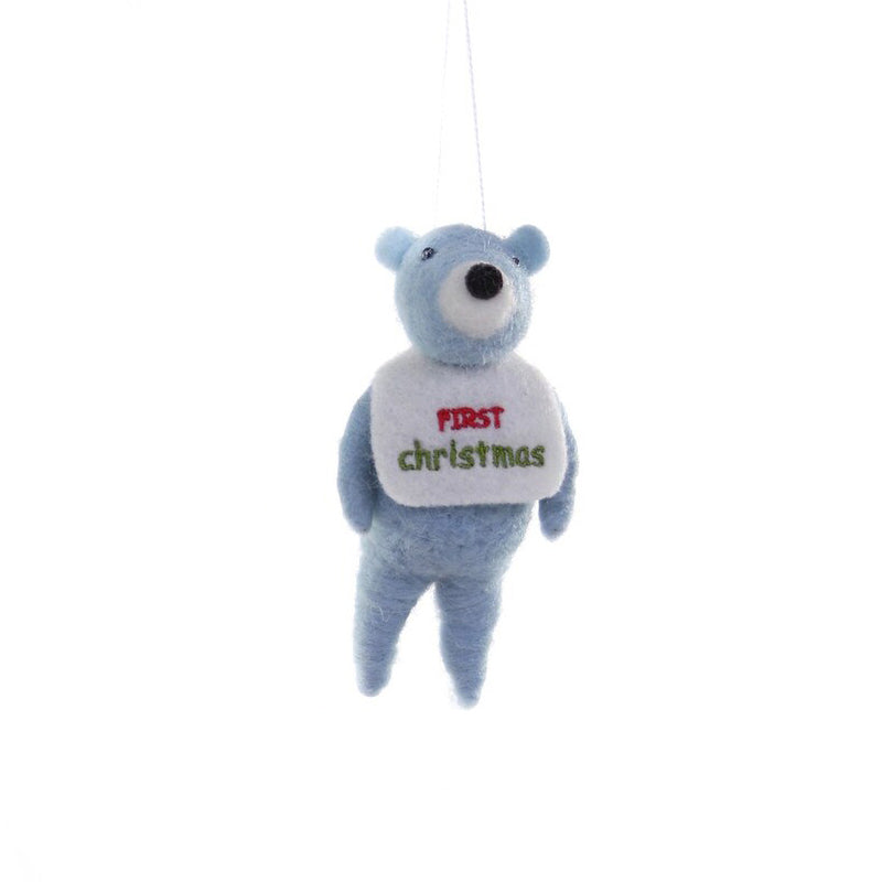 BABY'S FIRST CHRISTMAS BEAR ORNAMENT - BLUE