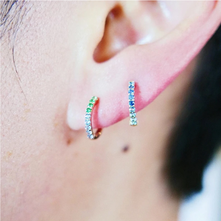 SINGLE Mini Bicolor Hoop - Blue Sapphire + Aquamarine